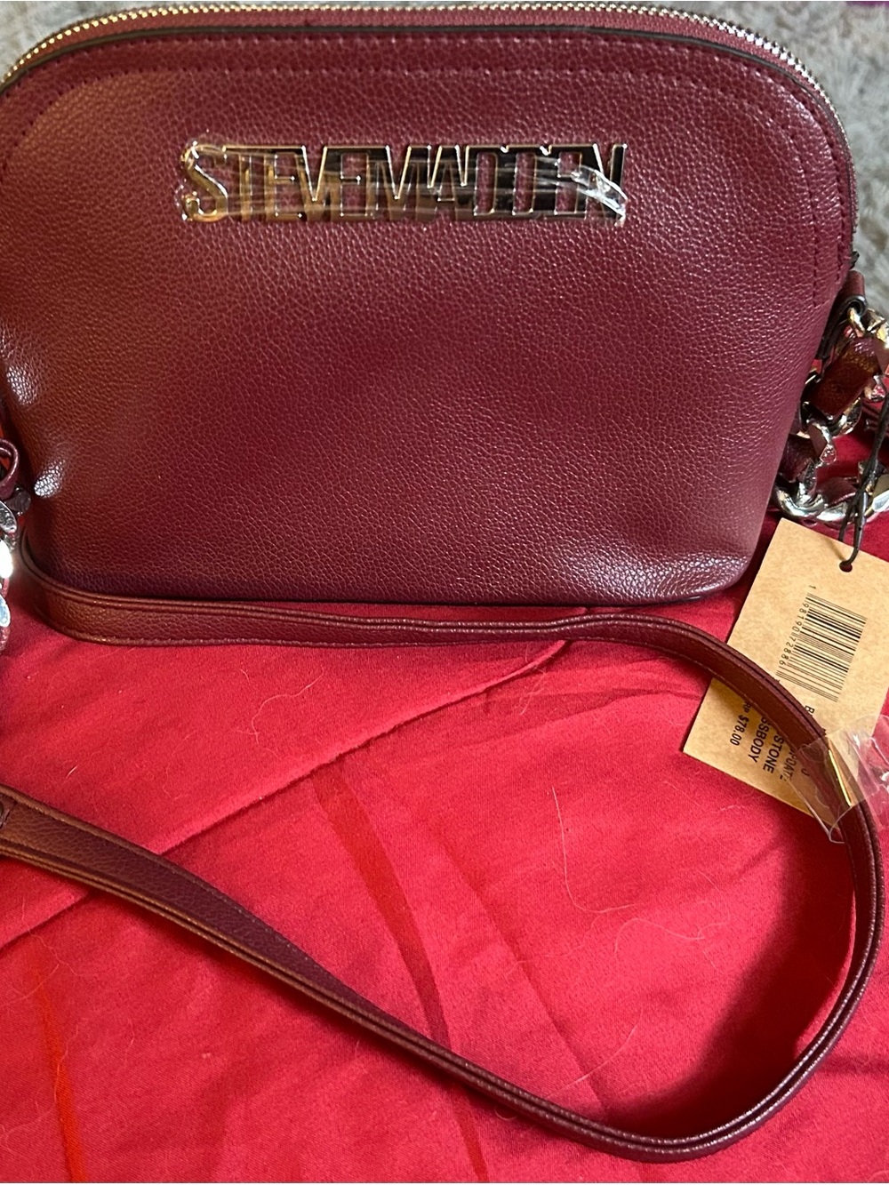Steve Madden Wine Pebbled Crossbody Bag with Gold Logo